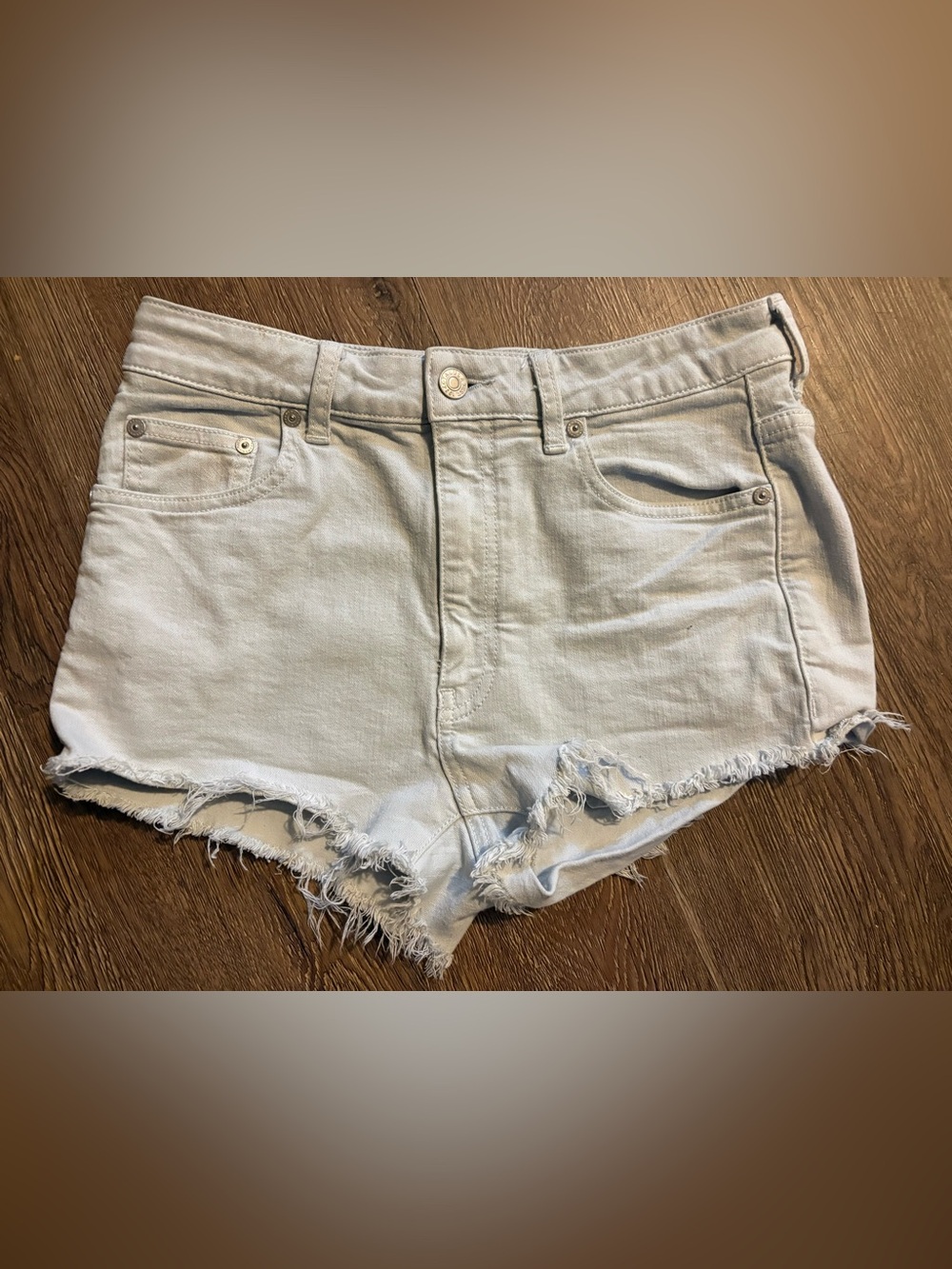 Aritzia Talula Light Blue Frayed Hem Denim Shorts